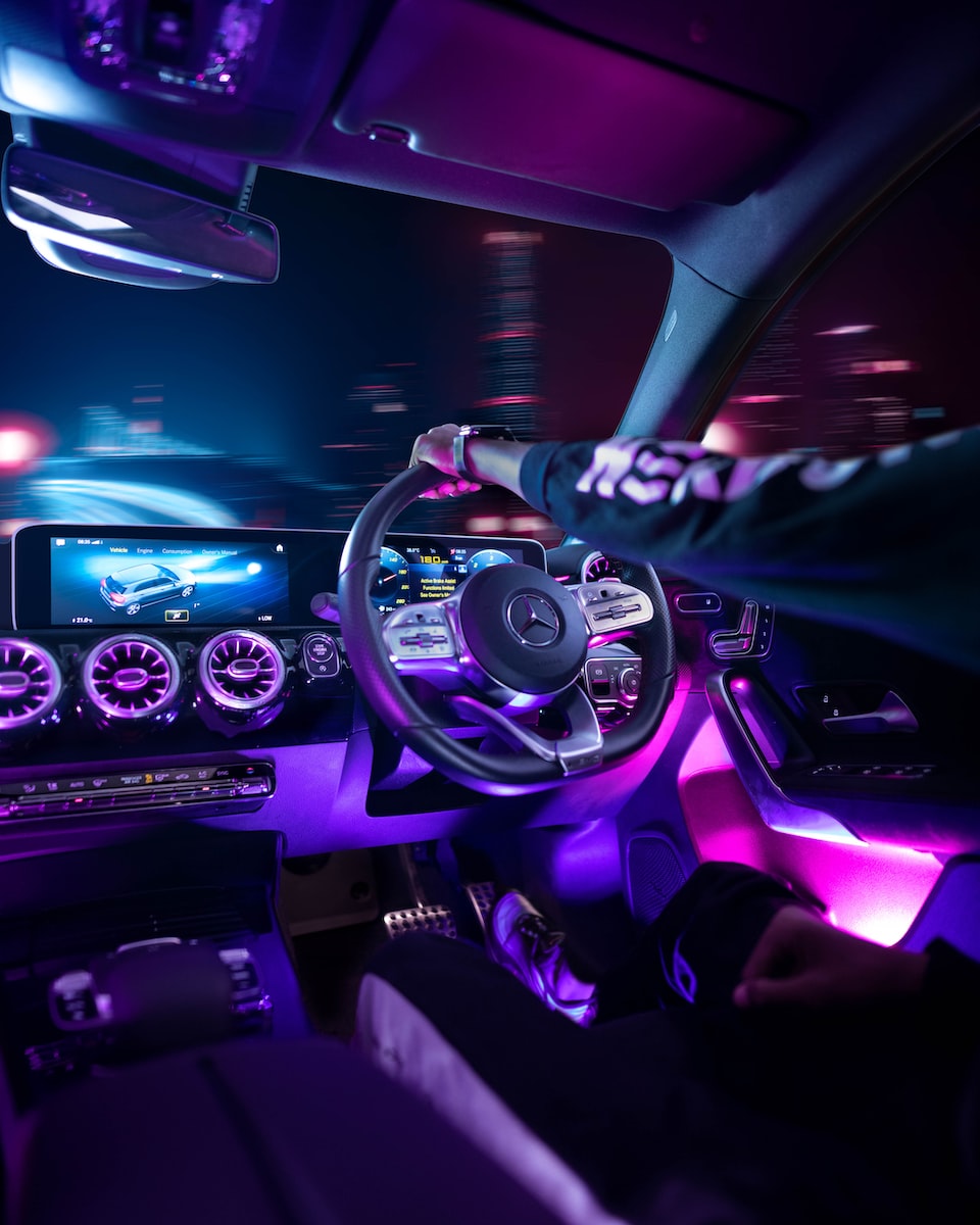 black and purple car interior