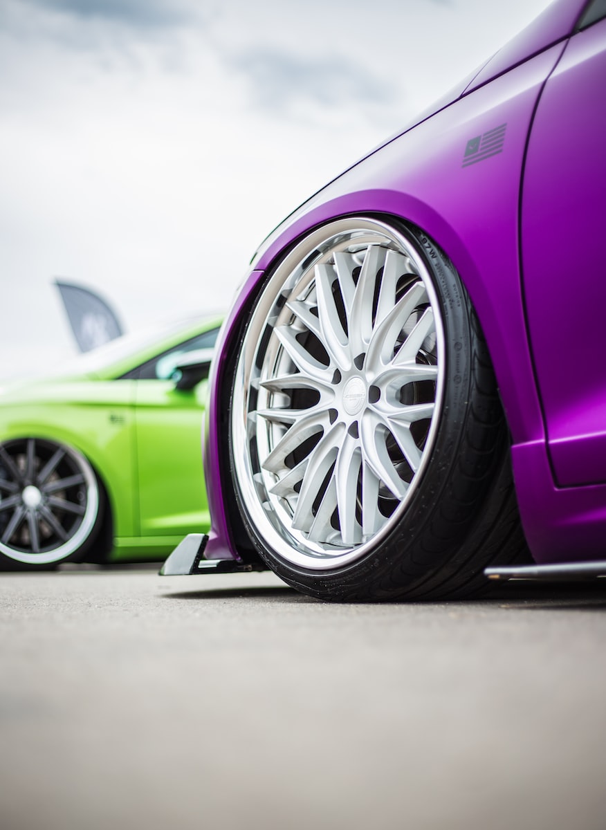 green and purple vehicles