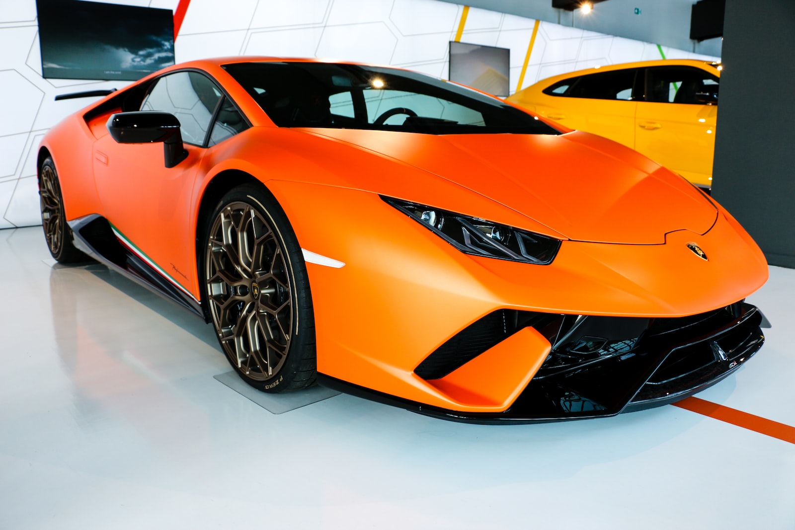 orange Lamborghini sports coupe
